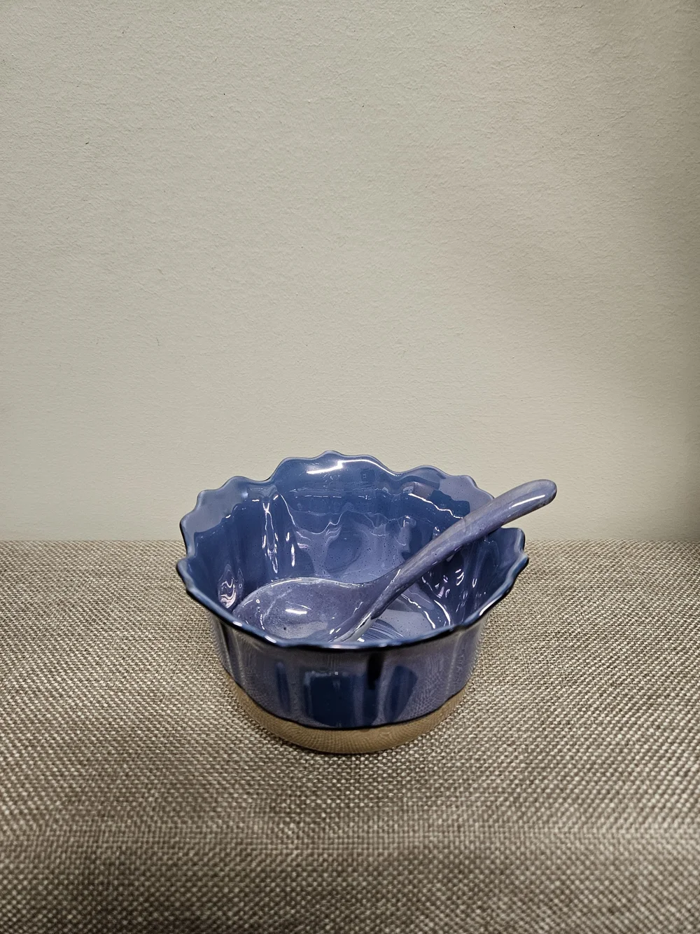 Vintage Gold Castle Japan Blue Lusterware Lotus Bowl & Spoon Set
